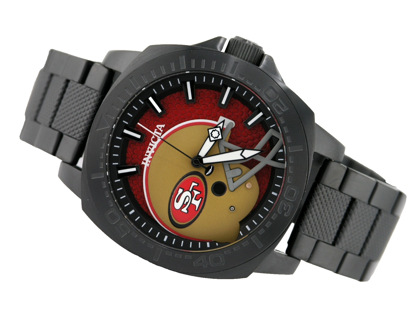 NEW INVICTA 47870 NFL SAN FRANCISCO 49ERS MATTE BLACK STEEL QUARTZ WATCH SF 46MM