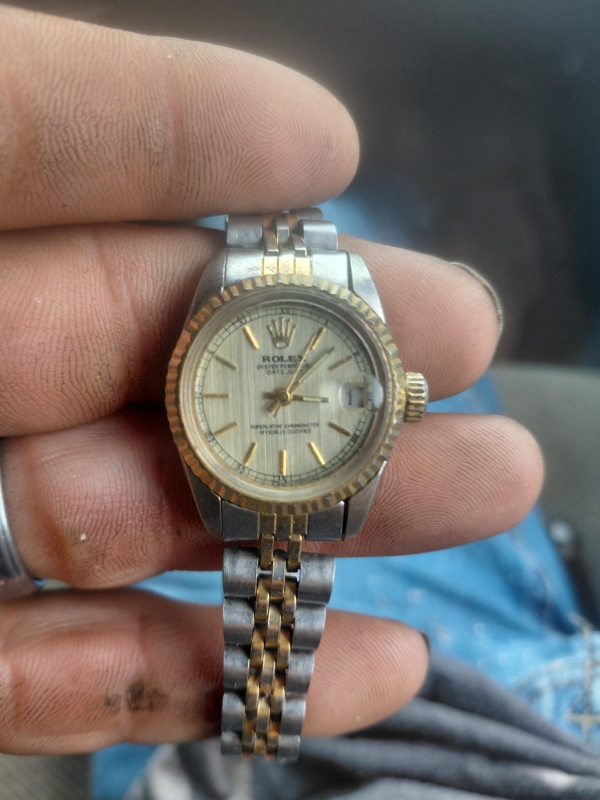 Rolex Ladies Oyster Perpetual Datejust Two Tone Jubilee Gold Dial Watch