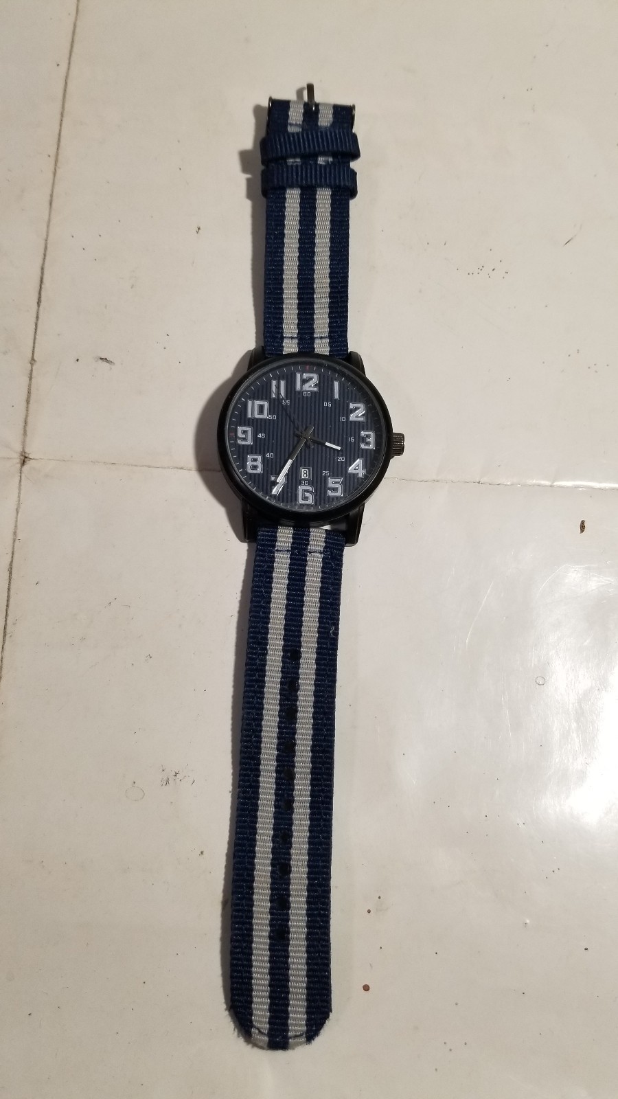 George Men’s Black Round Watch Case with Eazy Read Dial, Navy Pinstripe