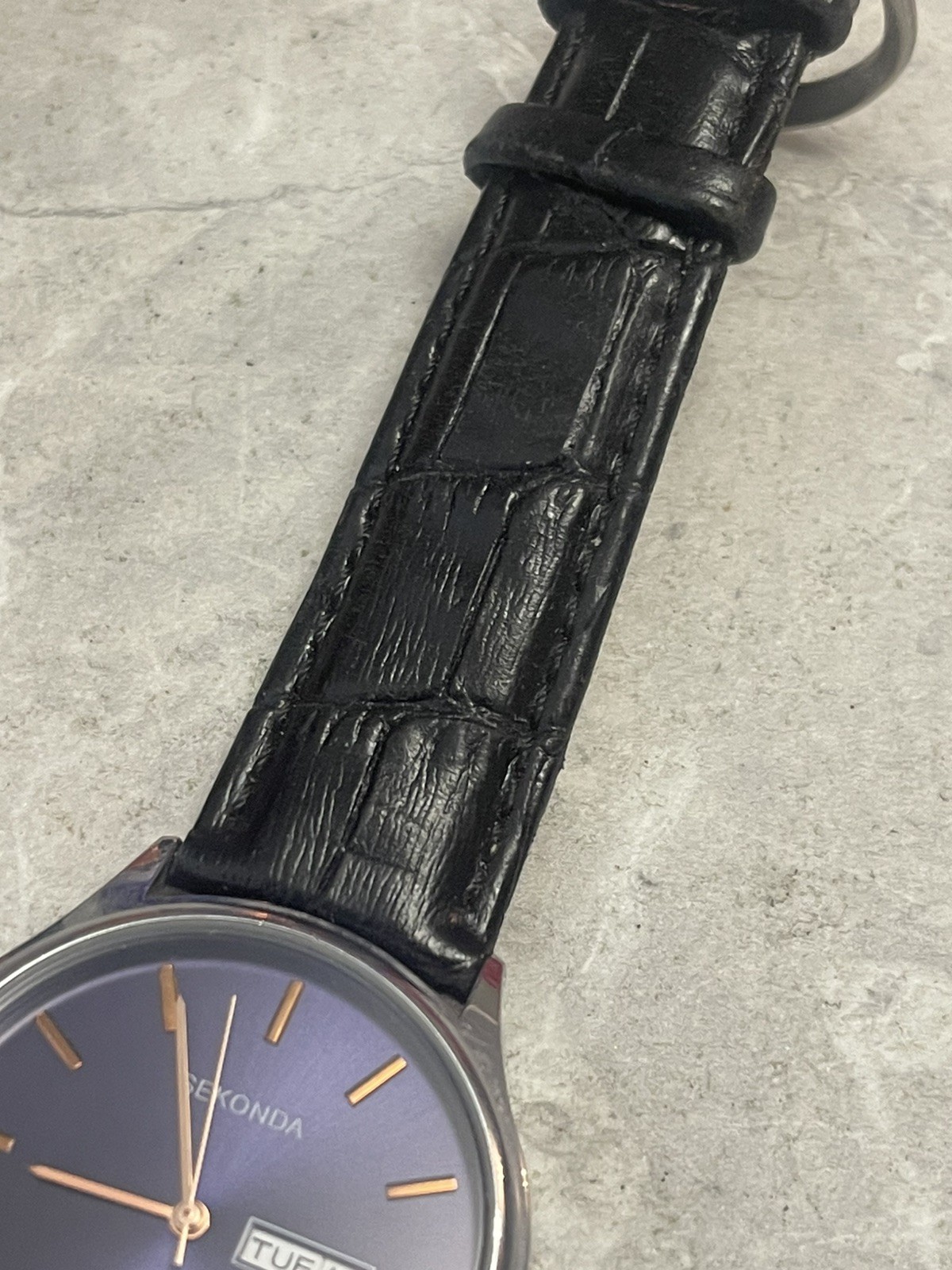 SEKONDA watch NK1701 APT Blue Purple Dial WRISTWATCH Day Date Black Leather 1059