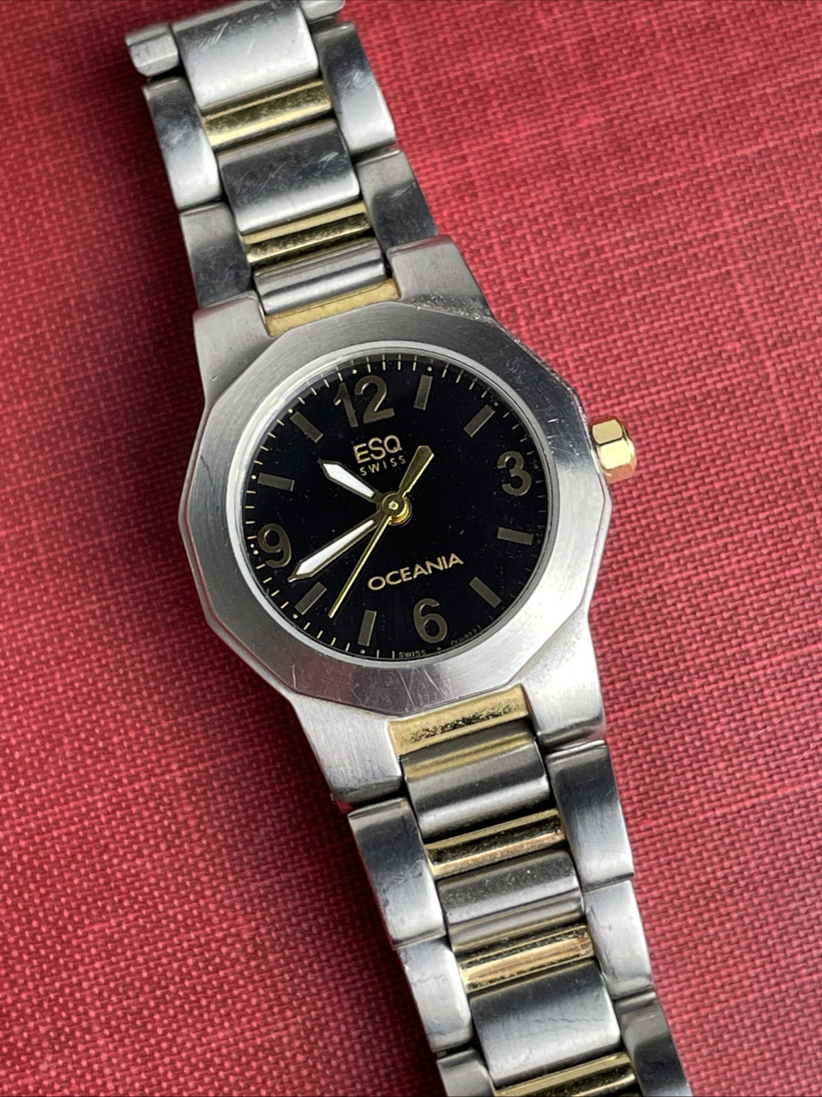 Womens ESQ Swiss Oceania Watch Black Dial E1701 Butterfly Clasp Bracelet Movado