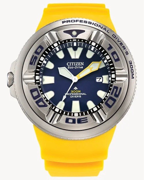 Citizen Promaster Blue Dial Dive Watch Polyurethane Yellow Band BJ8058-06L