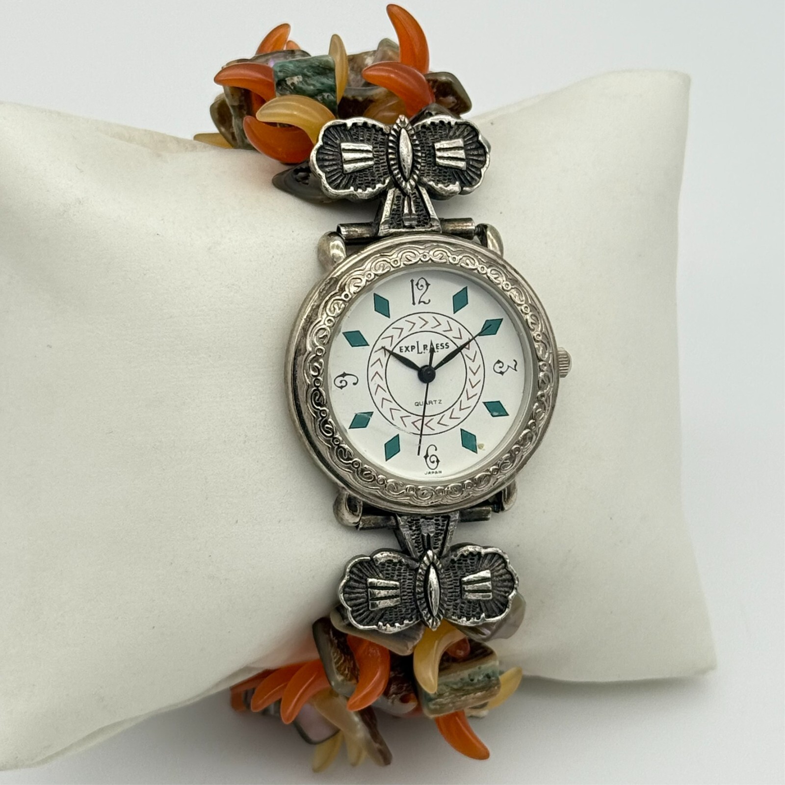 Unique Women’s LA EXPRESS Silver Tone Southwest Style Orange Stone Accent Watch