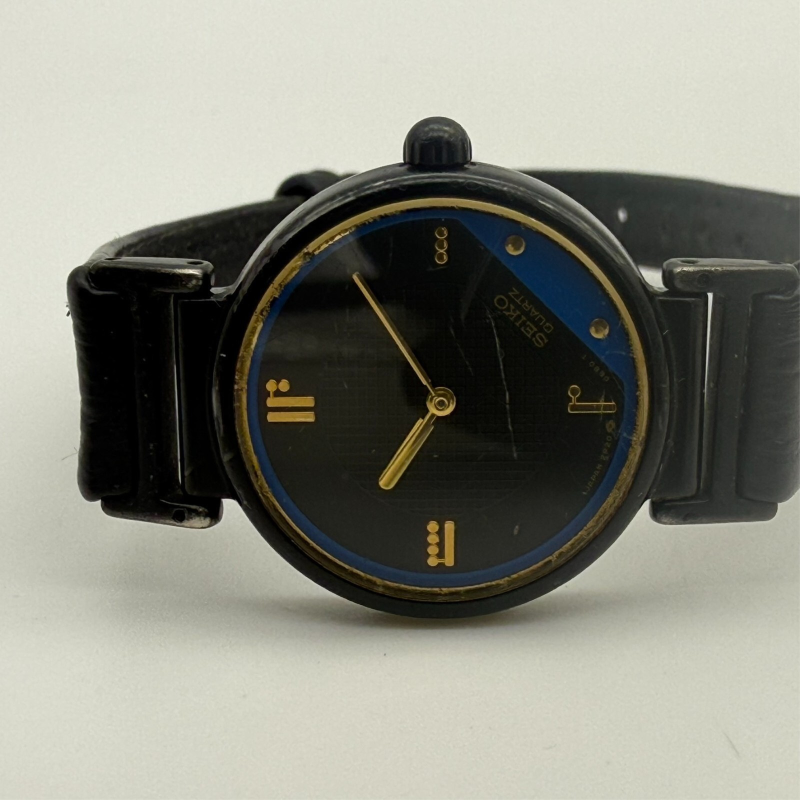 Vintage 1980s Women’s SEIKO Rivoli Black/Blue Watch, 24mm, Leather 2P20-0A90