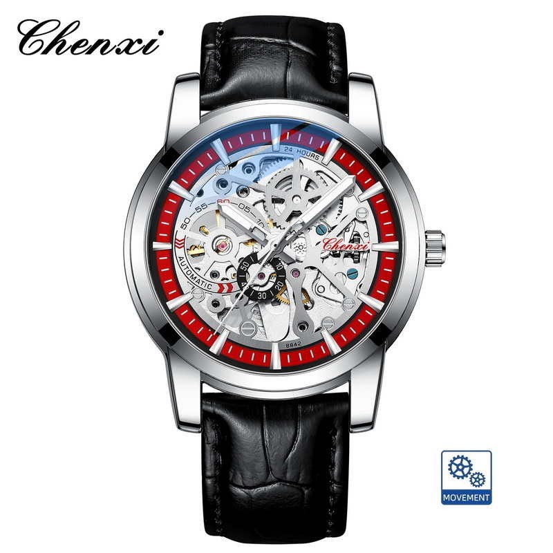 CHENXI Men’s Leather Hollow Out Luminous Tourbillon Automatic Mechanical Watch