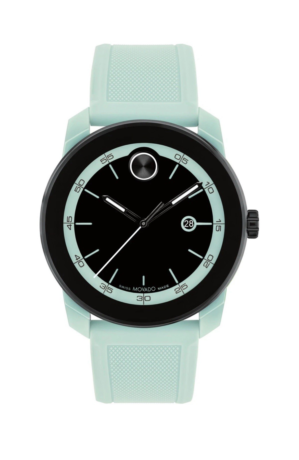 Brand New Movado Bold TR 90 Men’s Seafoam Blue 42mm Silicone Strap Watch 3601208