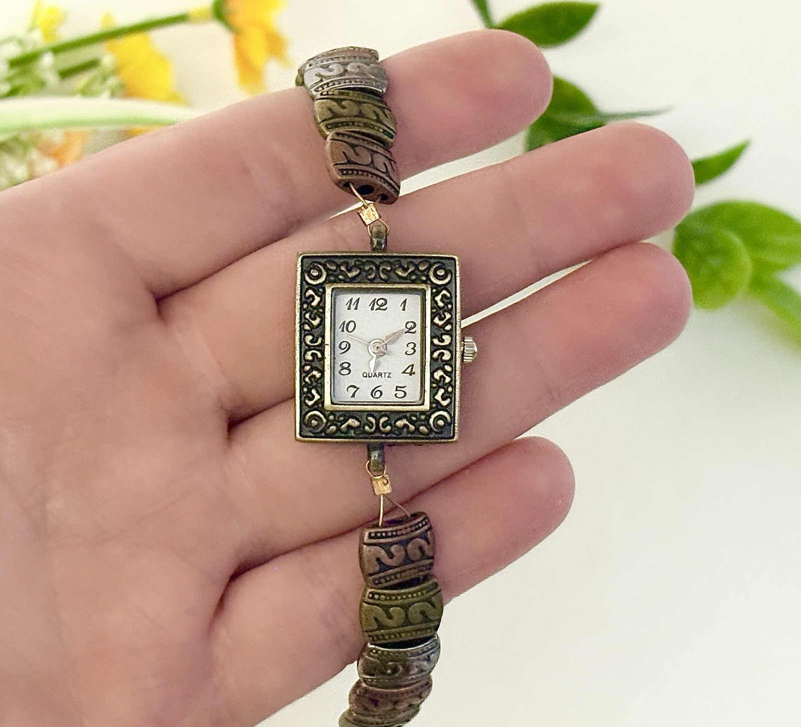 Unique Handcrafted Etched Metal Watch WORKS Round Disc Beads-Ethnic Boho Fashion