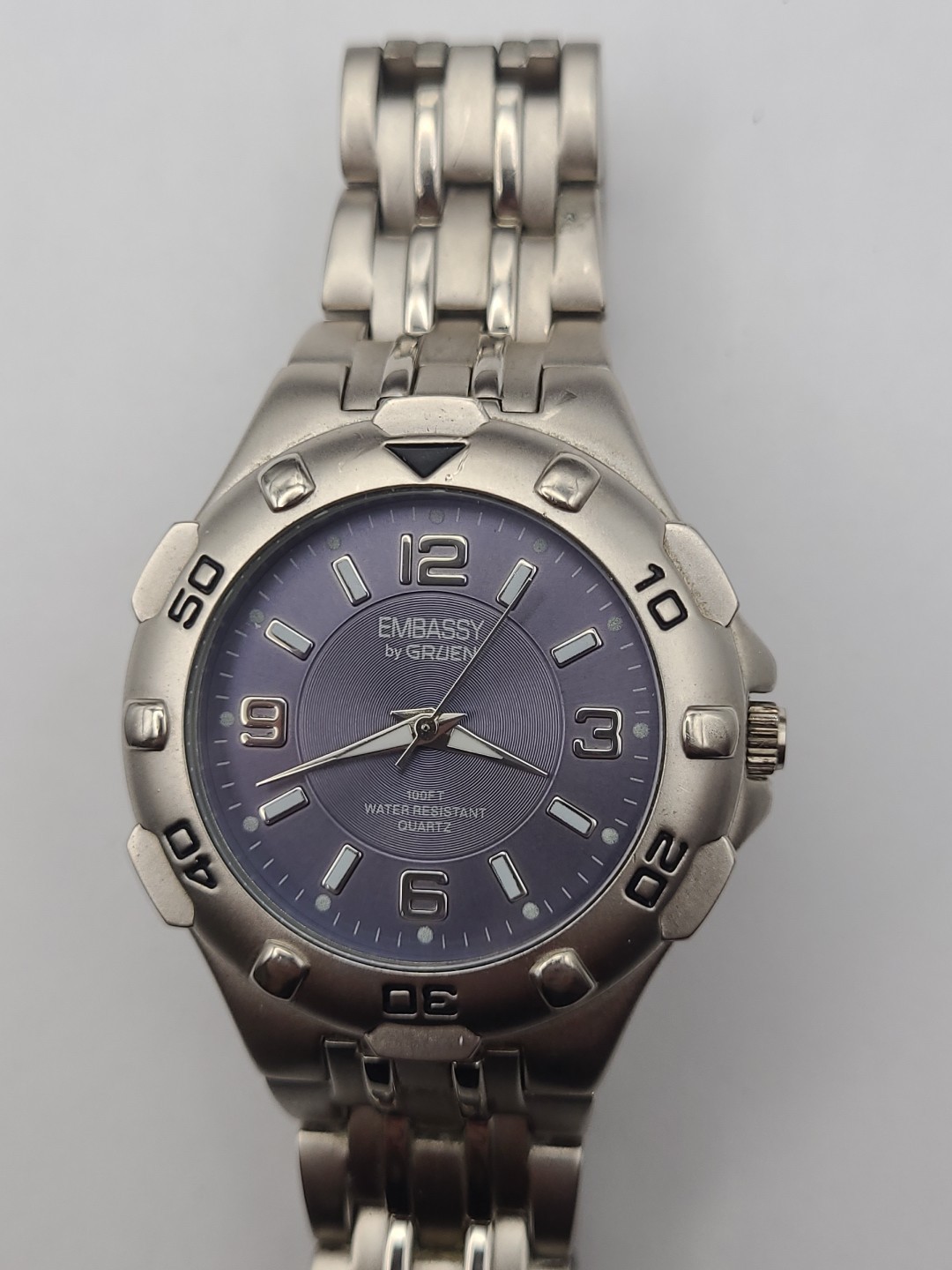 Embassy by Gruen Analog Quartz Watch Men’s Silver Tone New Battery Working