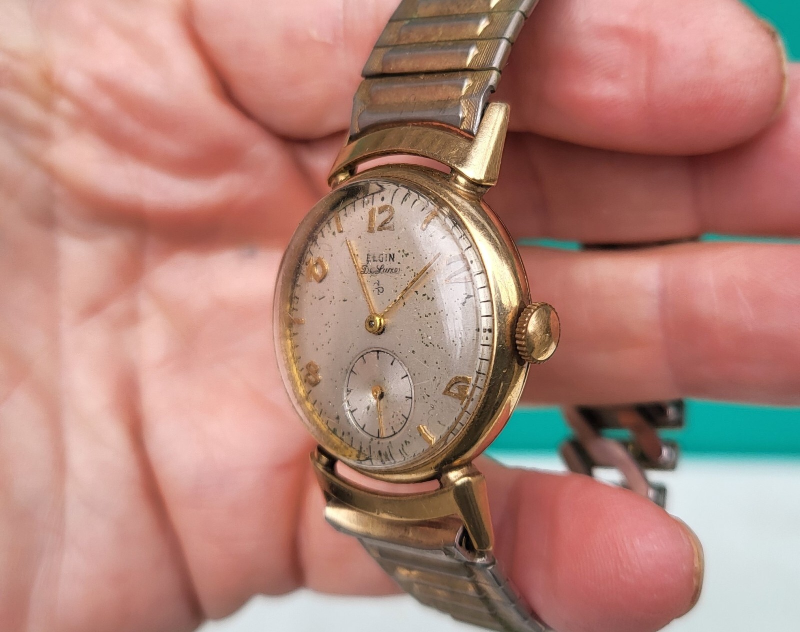 Elgin DeLuxe Mens Watch 555 Manual Wind Mvmnt 29mm 10K GF REPAIR PARTS c1951