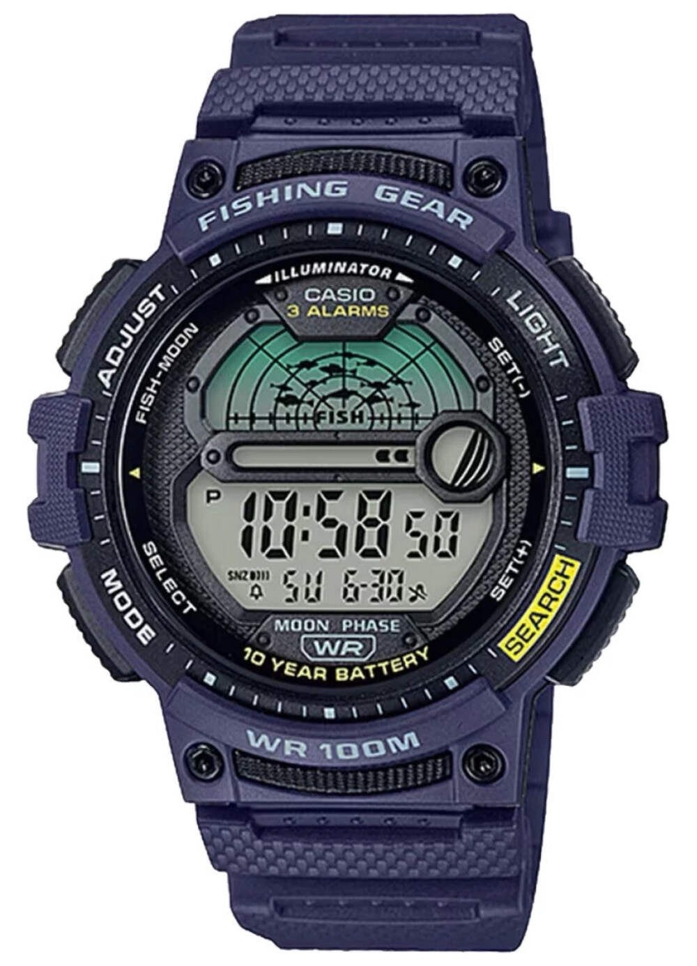 Casio WS1200H-2AV Digital Watch 100M Water Resistant Fishing Gear Moon Data LED