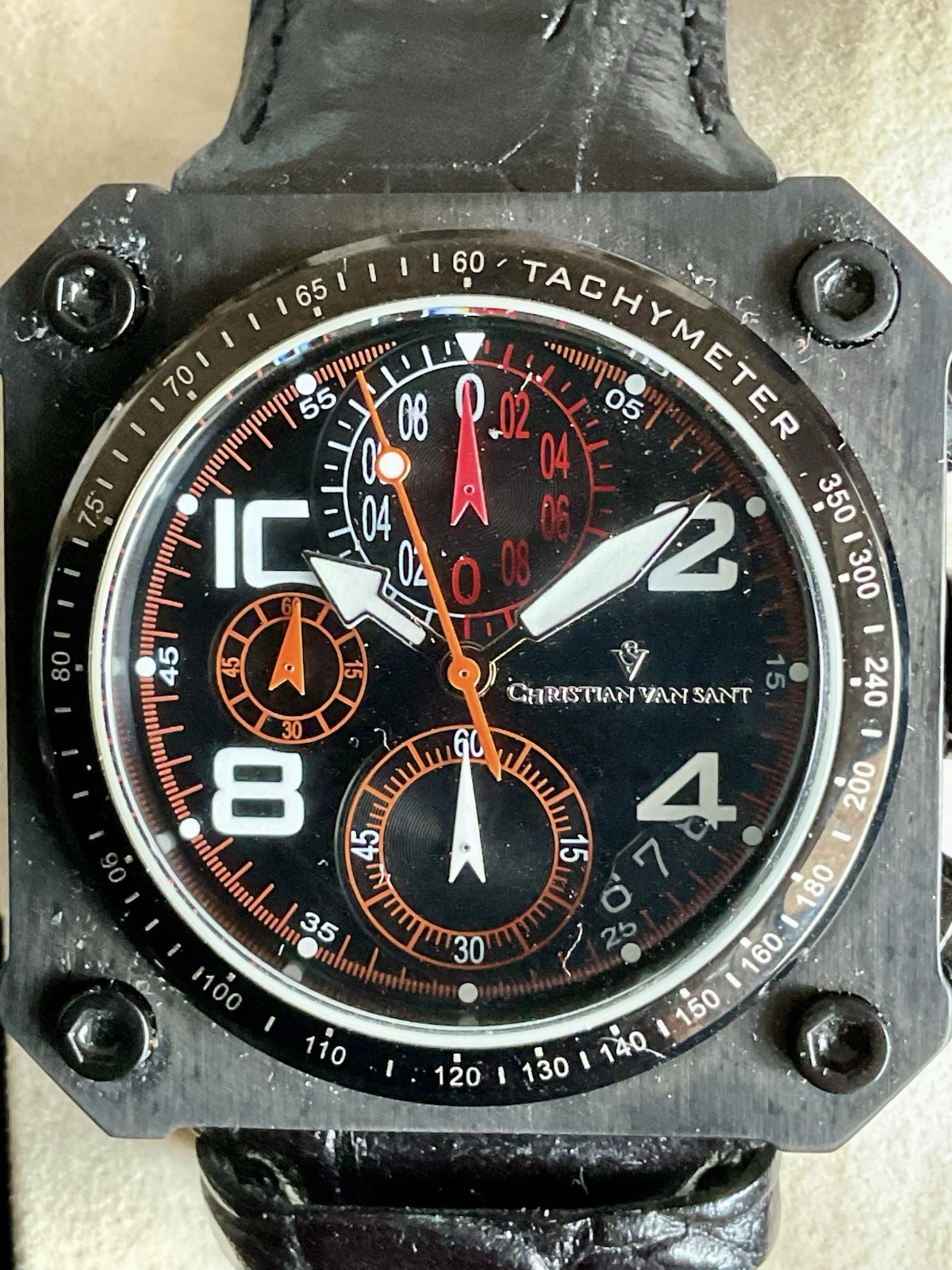 EUC Christian Van Sant Square Bold Chronograph w Original Box