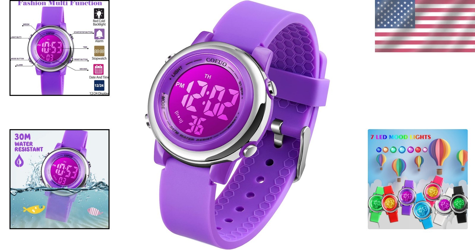 Girls & Boys Waterproof Digital LED Watch – Durable & Fun for Young Explorers