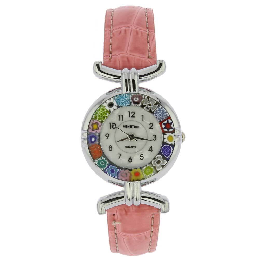 Glass Of Venice Murano Glass Millefiori Watch Round Multicolor Silver-Tone – 1″