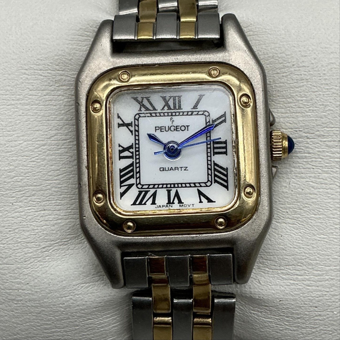 Peugeot Womens Watch 21mm White Dial Square Two Tone Stainless New Battery 5.5″