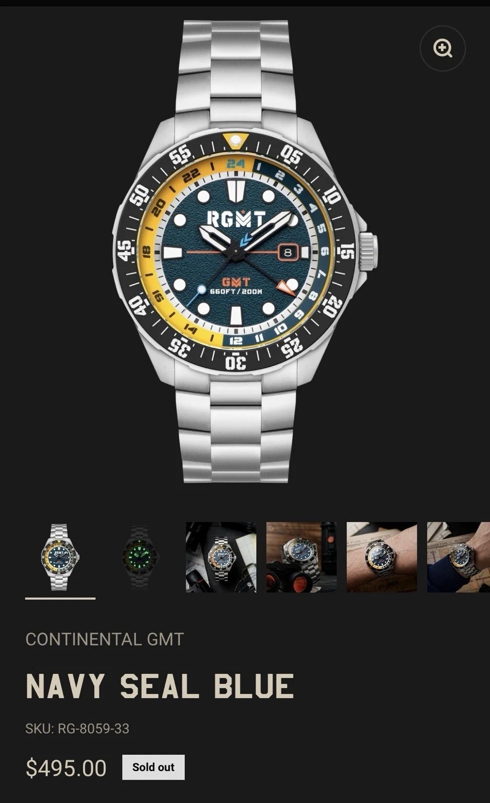 RGMT Continental GMT Stain Steel Multi-Colored Dial Swiss Quartz Watch RG 8059