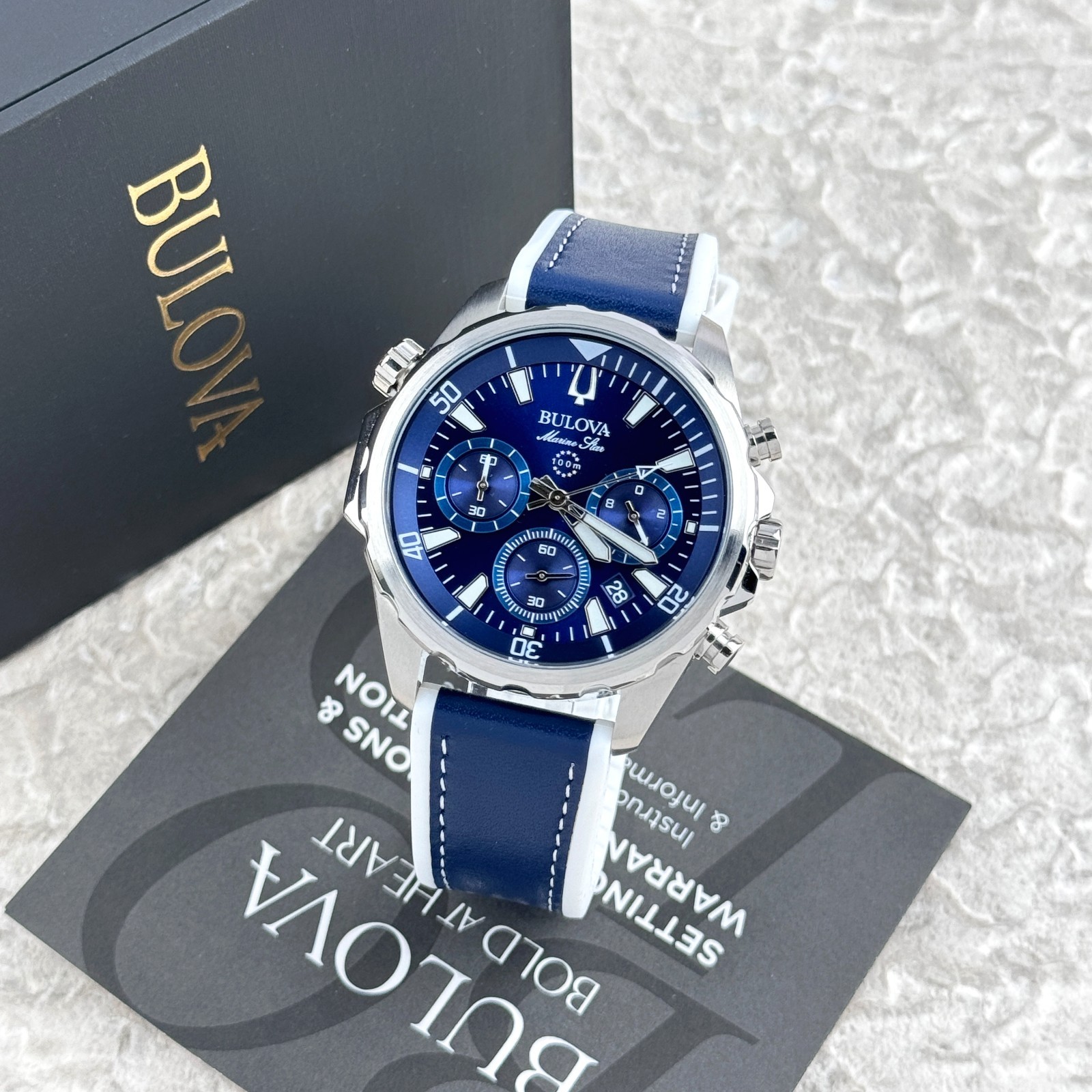 Bulova Men’s Marine Star 43MM Blue Dial Quartz Chronograph Watch 96B287
