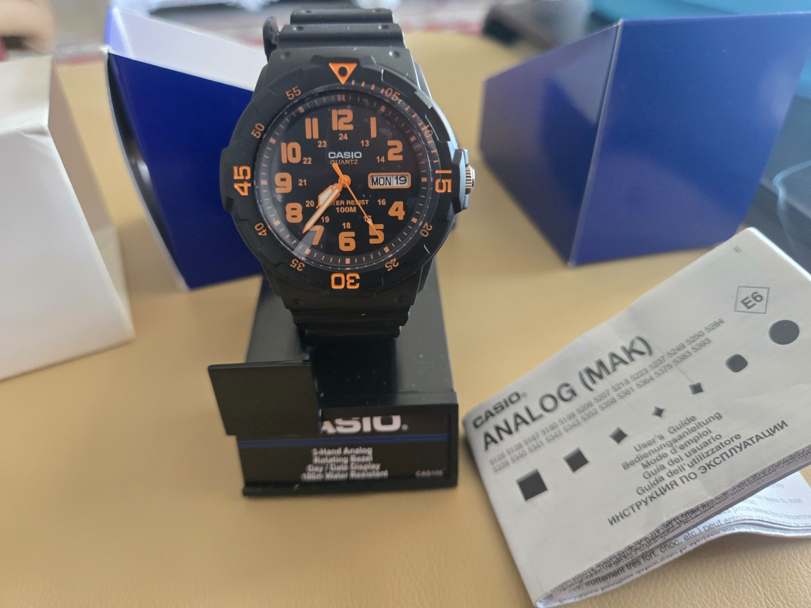 Casio MRW-200H-4BVCF Sports Watch Black Orange Analog Day Date 100M Box Manual