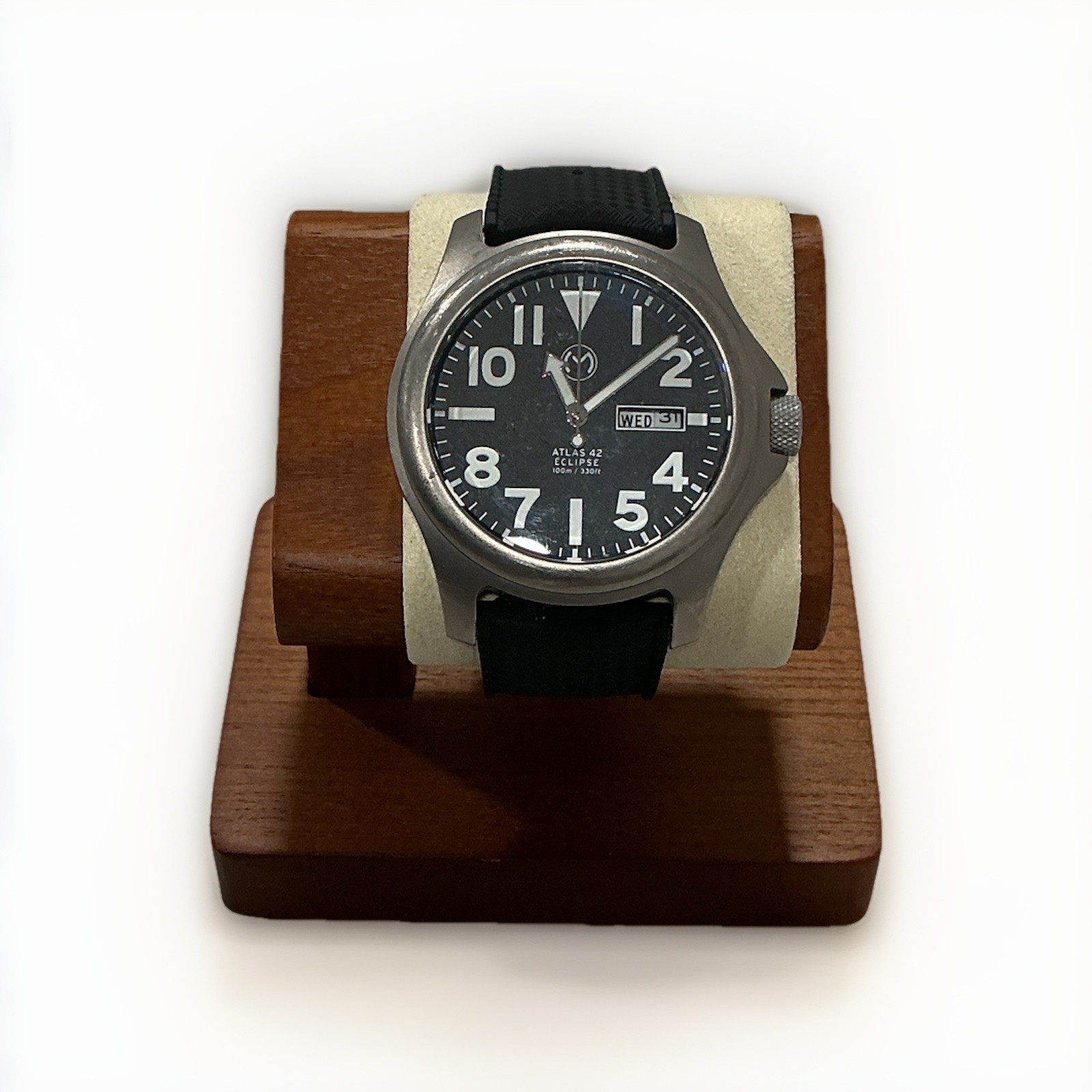 Momentum Atlas 42 Titanium Field Watch (Sapphire) with Premium Wood Display