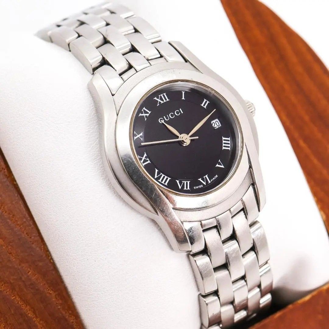 Working GUCCI Watch 5500L Black Date Roman 3352