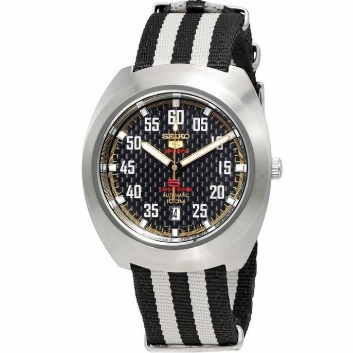 SEIKO 5 SPORTS SRPA93K1 Automatic LIMITED EDITION Watch Black White Nylon Strap