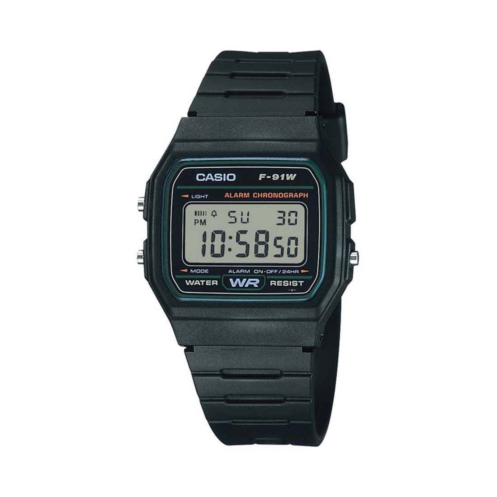 Casio Men’s Black Digital Watch with Green Dial – F-91W-3HDG