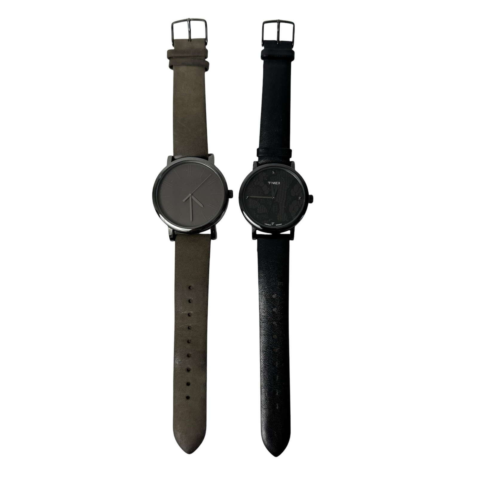 Timex Two Watch Lot As Is Black Leather Band Lace Suede Brown Black