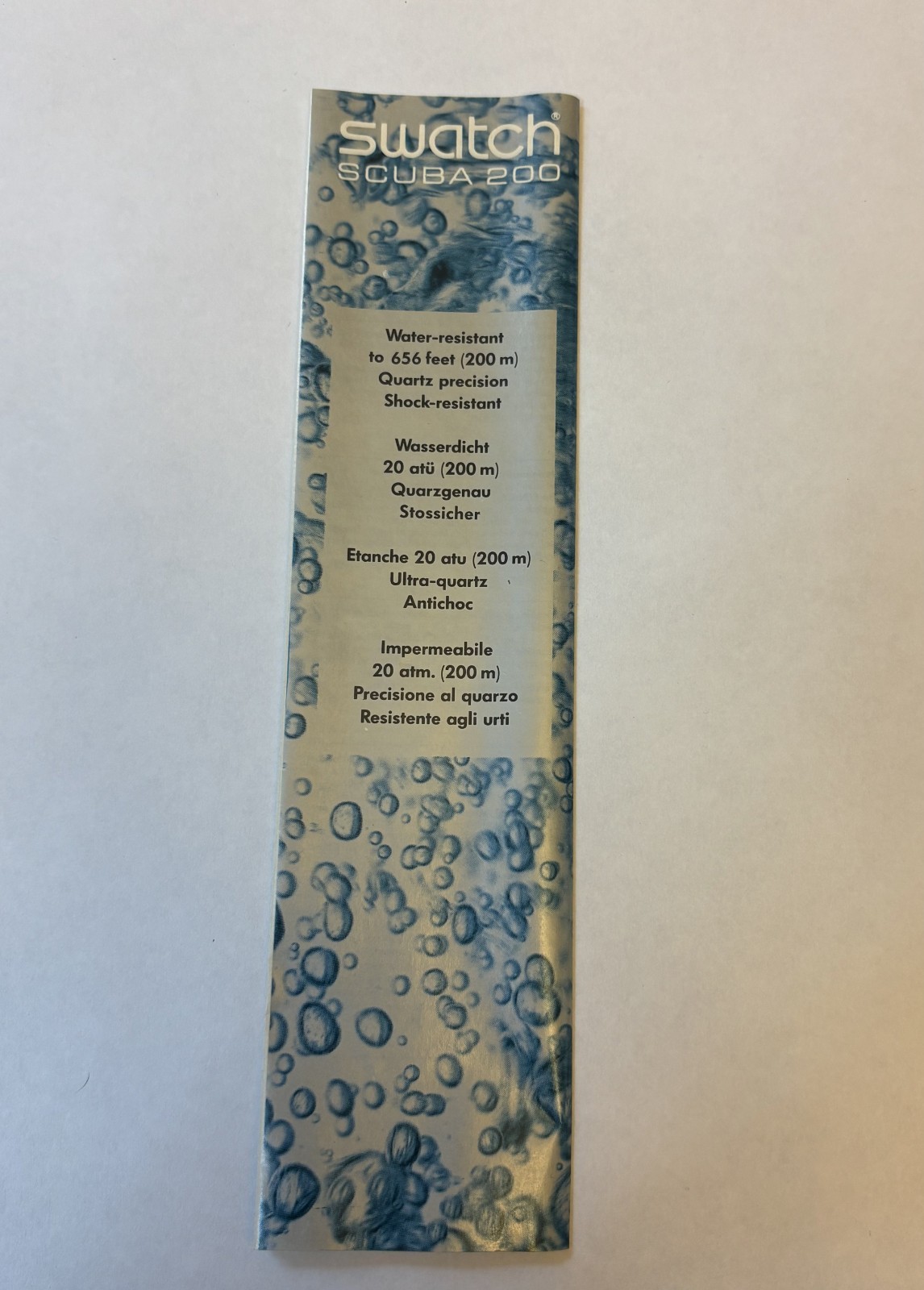 Vintage Swatch Scuba 200 Jelly Bubbles Clear Aqua w/ Box Papers Runs *Box damage