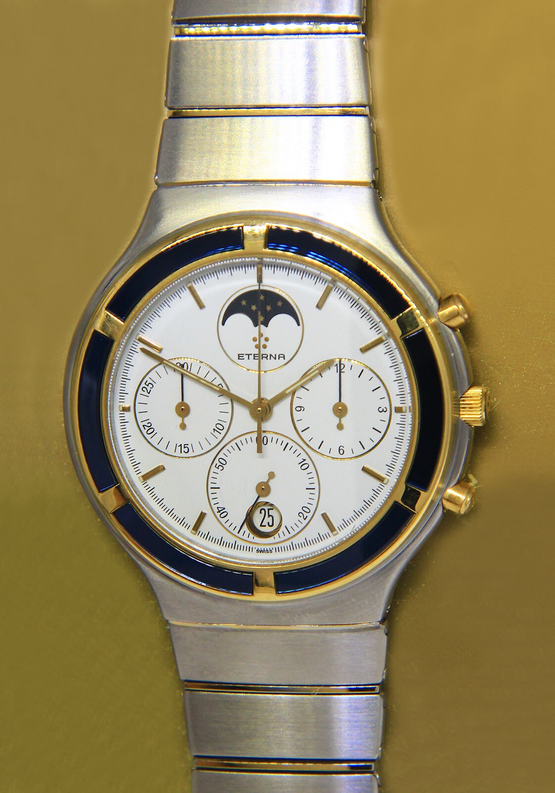 Eterna Airforce Moonphase Chronograph Steel 18k Gold Men’s 37mm Quartz Watch