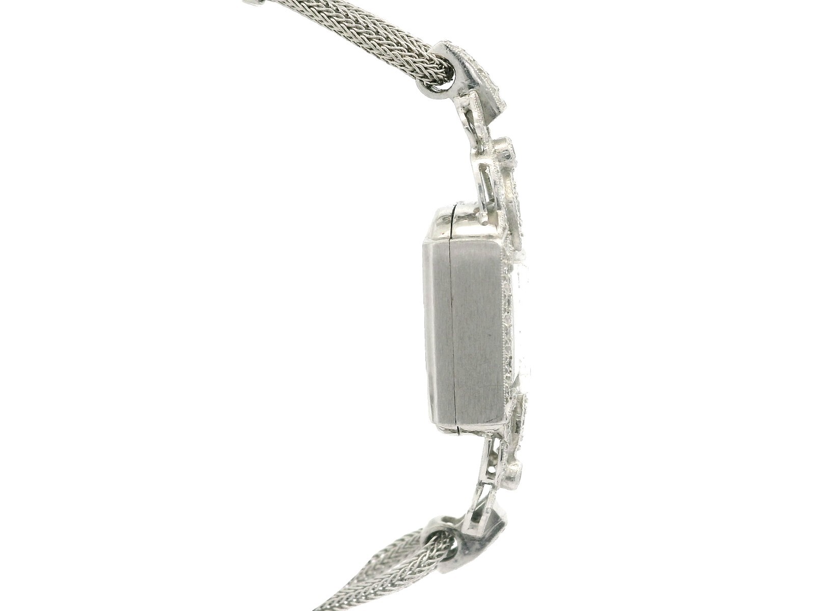 Antique Art Deco Hamilton Platinum Diamond Wrist Watch White Gold Mesh Bracelet