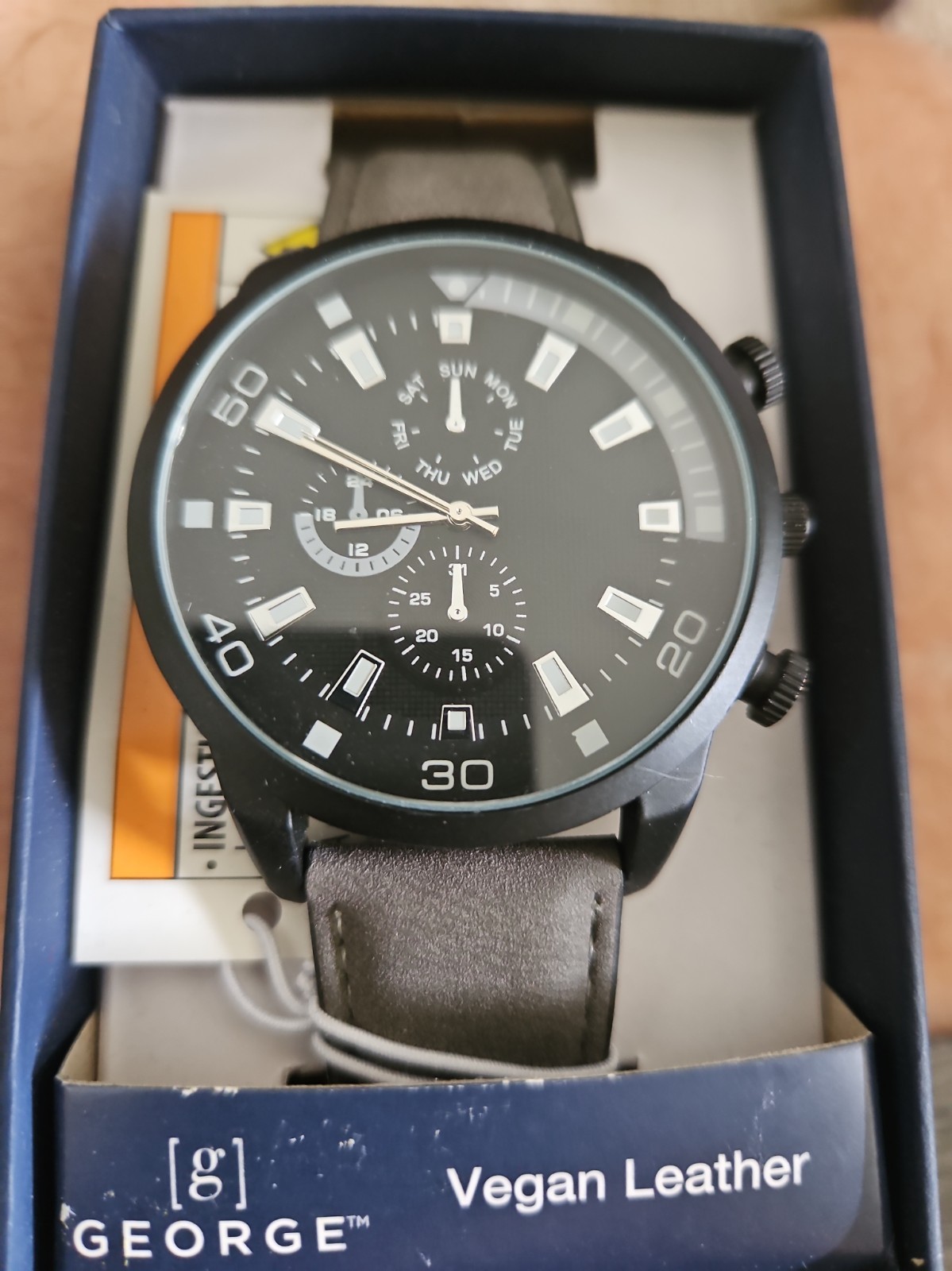 George Men’s Watch Vegan Leather Analog Quartz Movement Water Resistant NIB