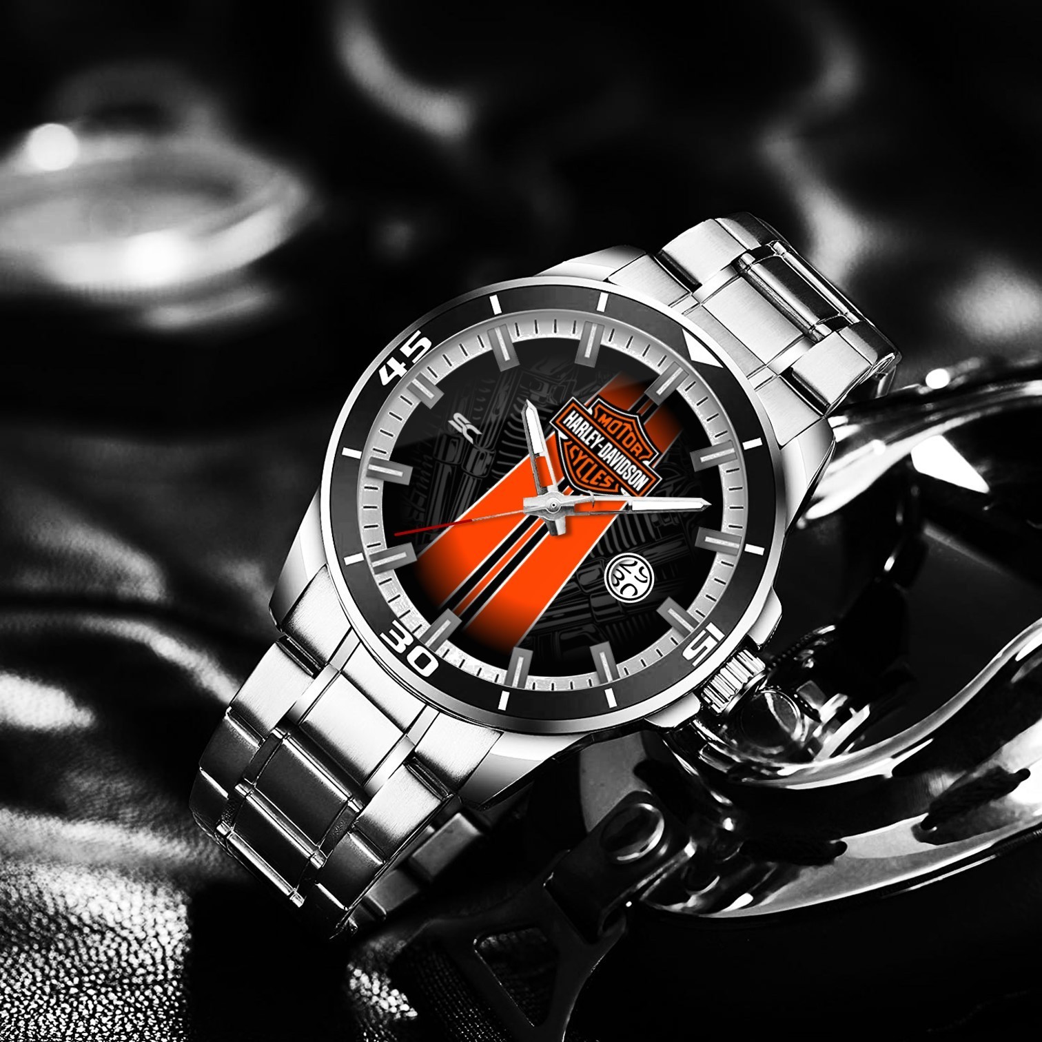 Stainless Steel Wrist Watch For Harley-Davidson Heritage Stripe Moto Lovers