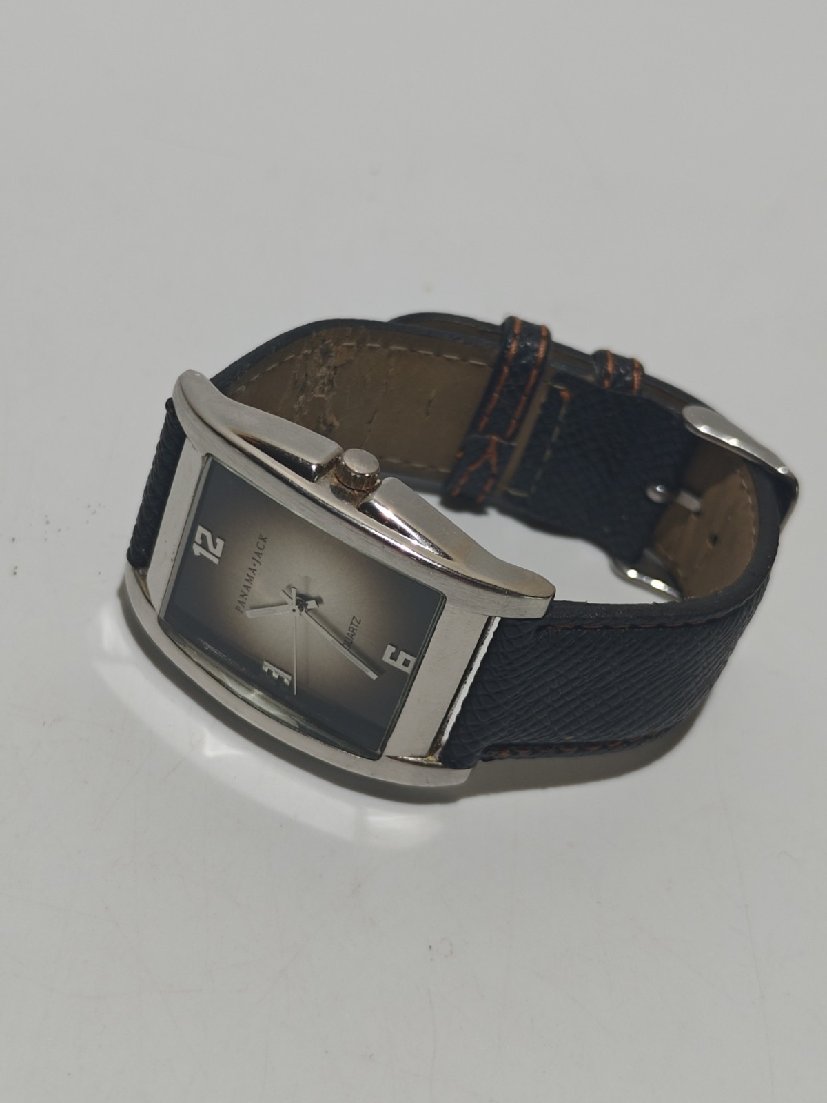Vintage Panama Jack Ocean Side Mens Wrist Watch Silver Bronze Dial Leather Nice