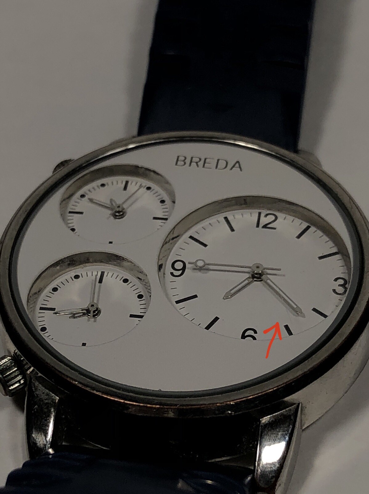 BREDA Triple Time Silver Case Quartz Analog White/Dark Blue Men’s Watch 1627