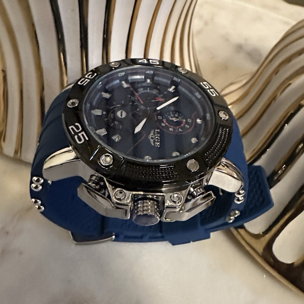LIGE Men’s Quartz Chronograph Date Blue Dial/Strap Rotating Bezel w/ Box