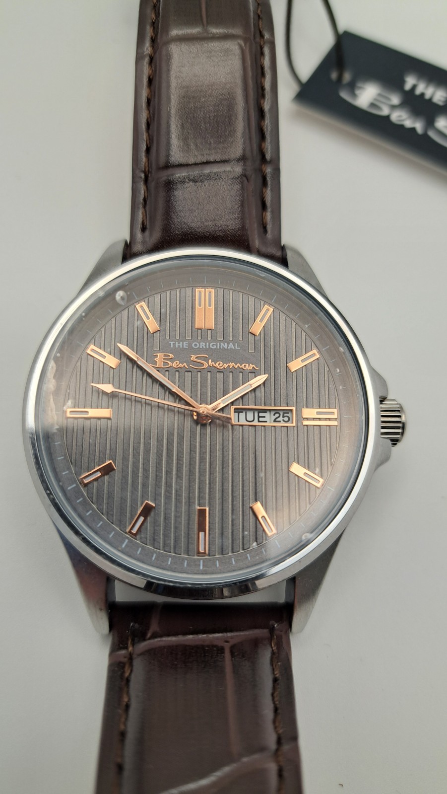 Ben Sherman Oversized Dial Watch Striped Dial Copper Batons New with Tags Box