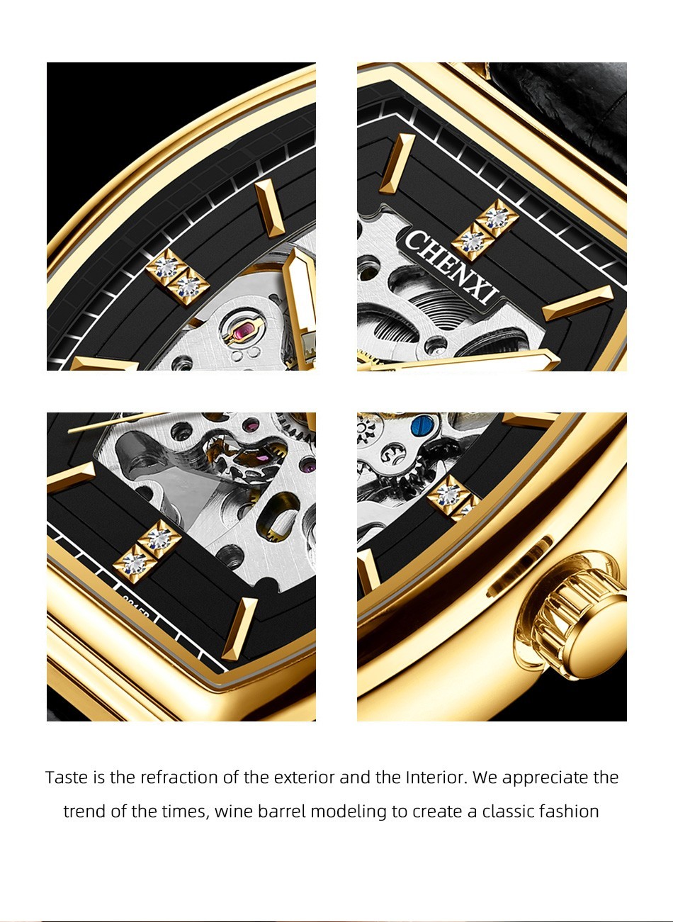 CHENXI Men’s Gold Steel Hollow Out Luminous Business Automatic Mechanical Watch