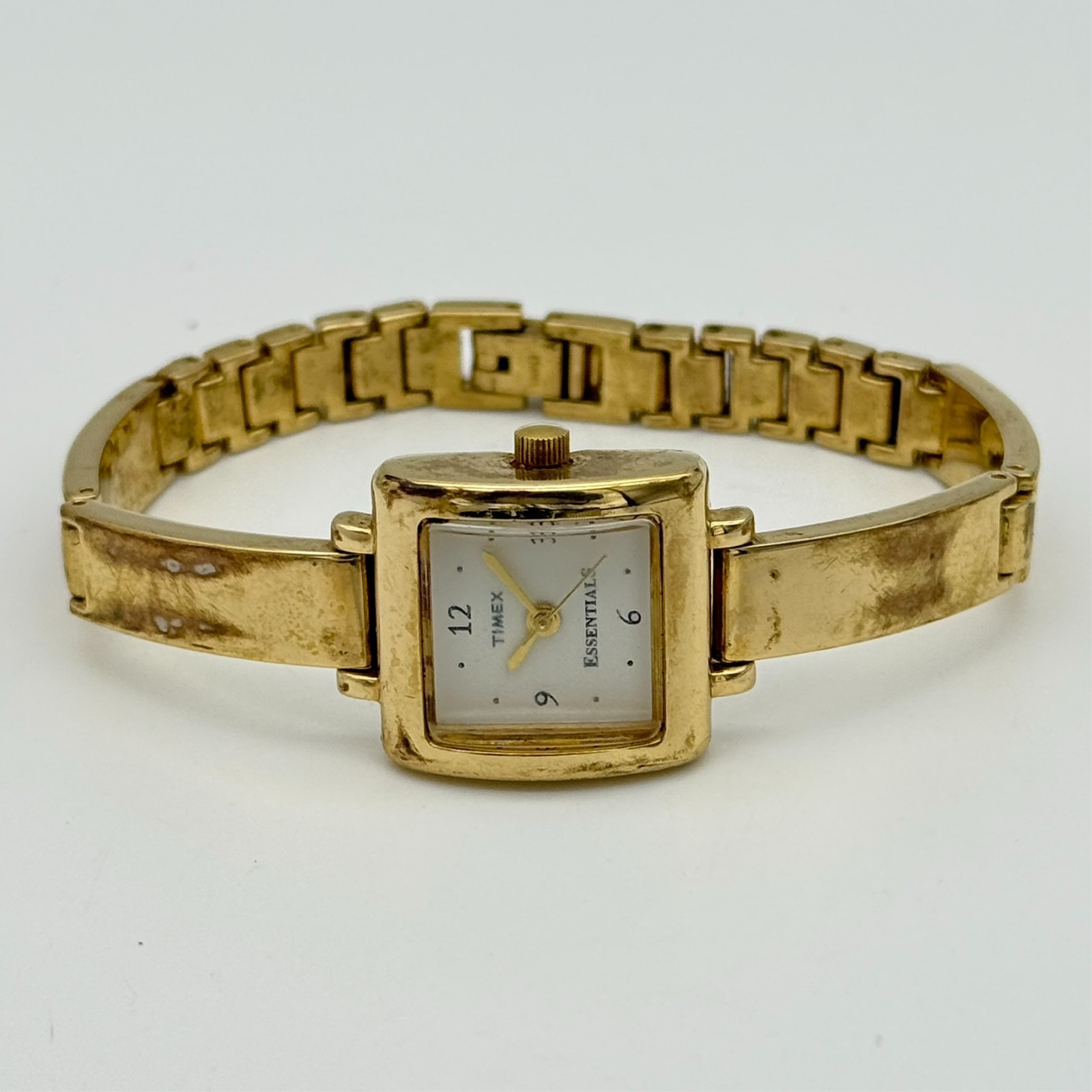 Women’s Vintage 1997 TIMEX Essentials Gold Tone Square Dial Bracelet Watch, Runs