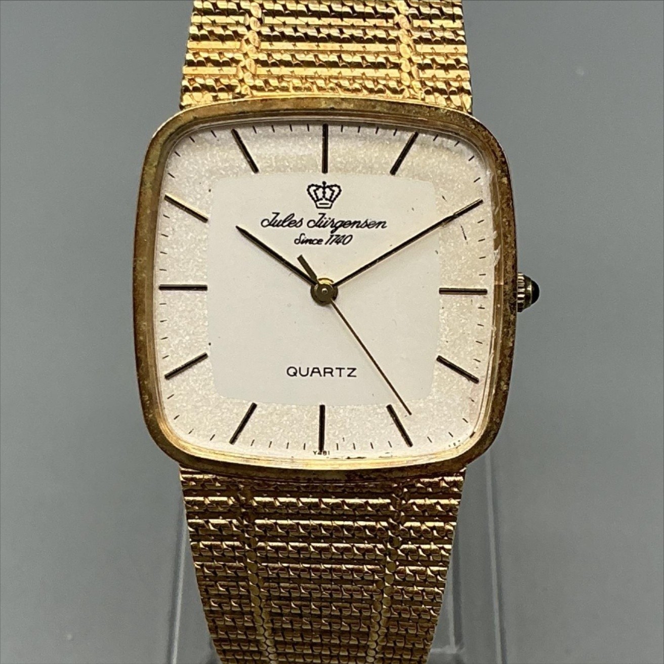 Vintage Jules Jurgensen Womens Watch 28mm Gold Tone Bracelet New Battery 8.25″