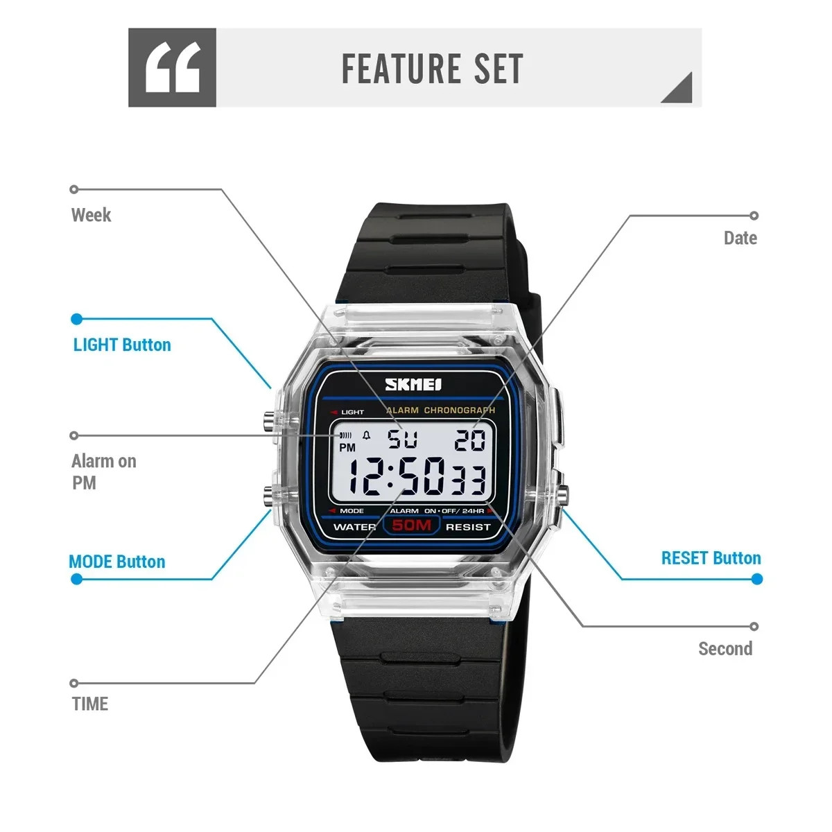 2056 Waterproof Sports Watch for Men Women Electronic Countdown Boy Girl Digital