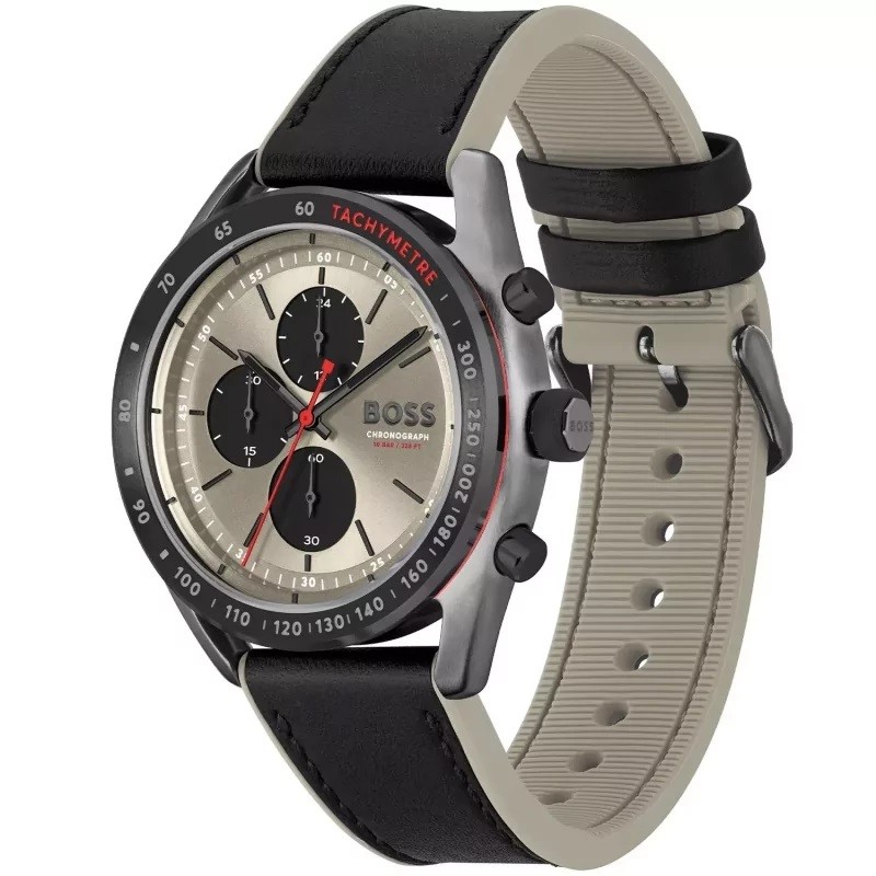 Mens Wristwatch HUGO BOSS TOP 1514024 Chrono Silicone Black Beige