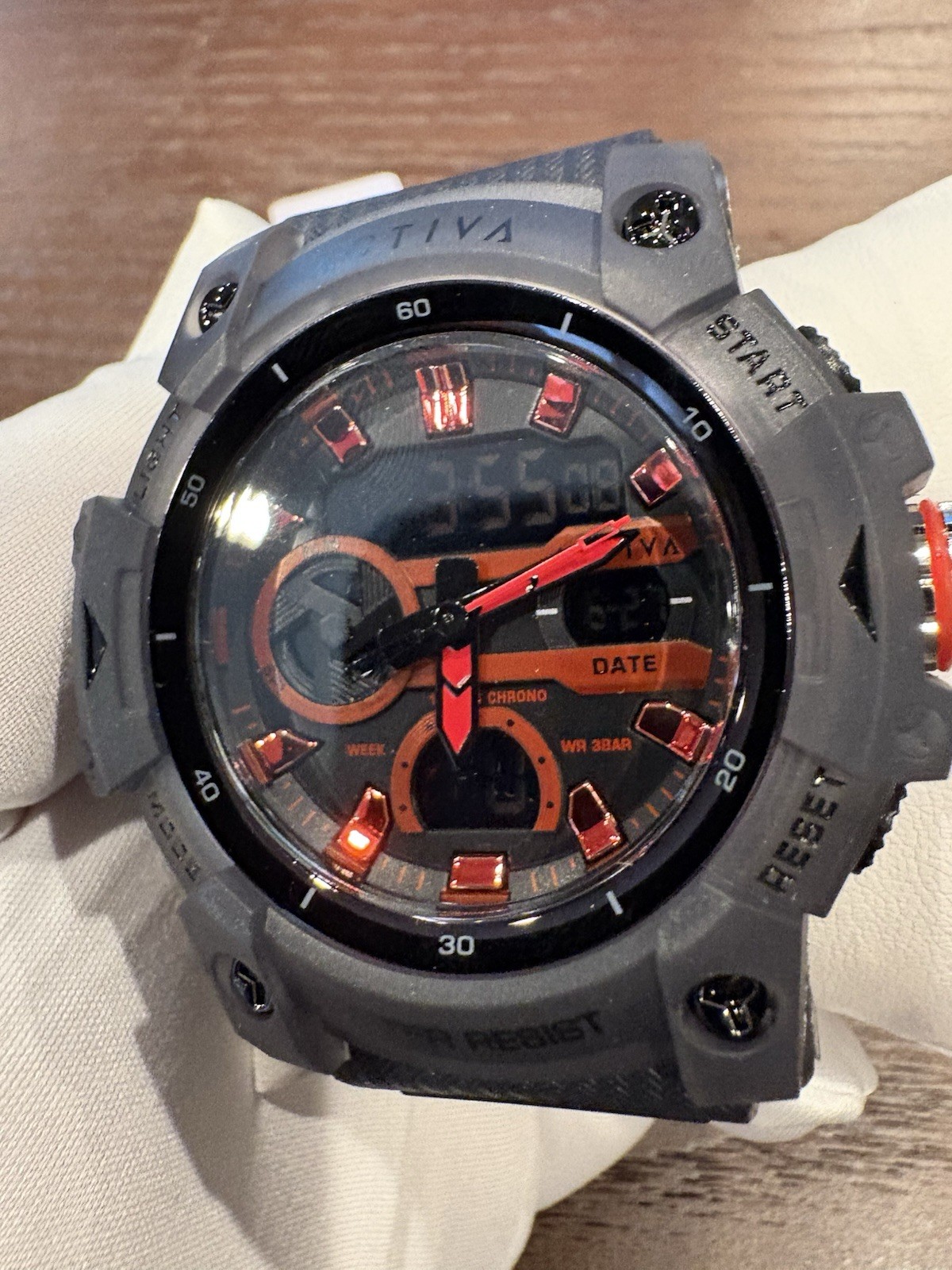 Activa Analog-Digital Chronograph Alarm 30m Sport Resin Gray Watch w/ Box