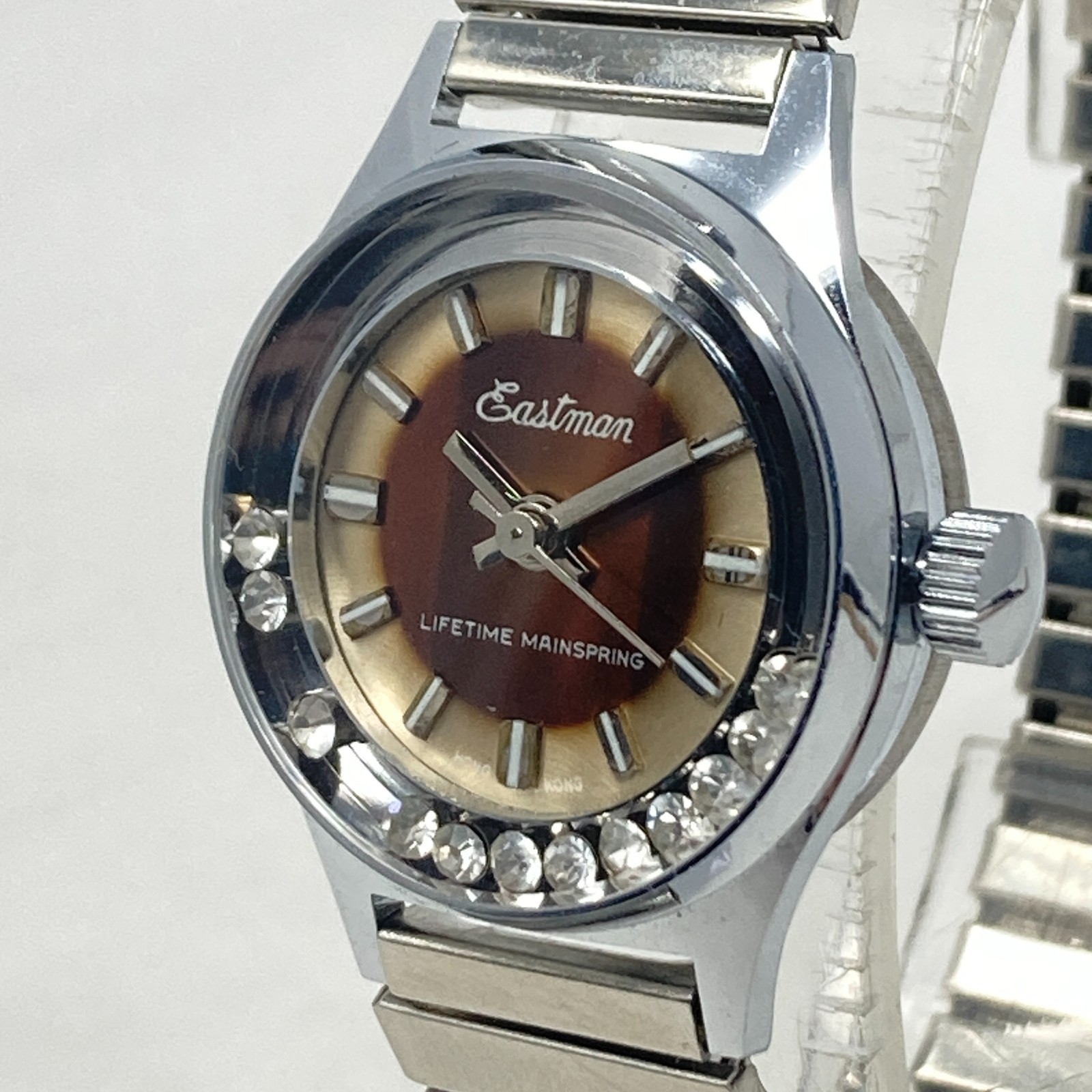Vtg Eastman Womens Watch Silver Tone 25mm Crystals Manual Wind Up SMALL 5.75″