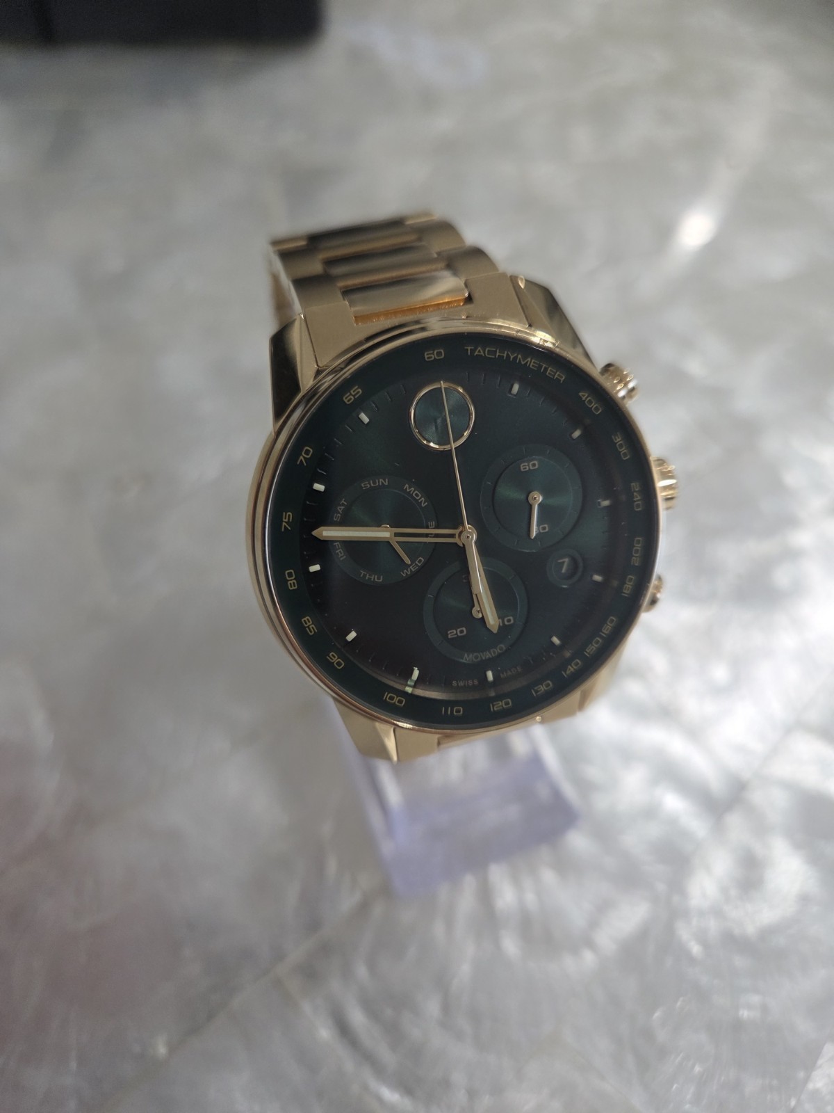 Movado BOLD Verso ChronographGreen Dial Yellow Gold Ion-Plated Watc 44mm 3600948