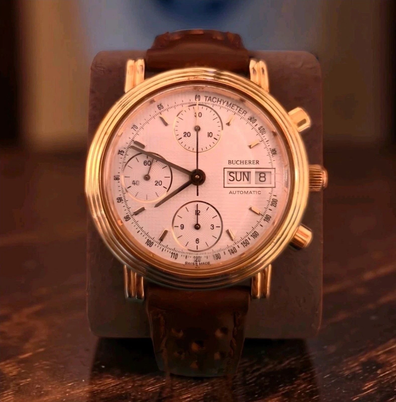 Vintage Bucherer Tri-Compax Chronograph: Swiss 7750 Valjoux Gold Plate Automatic