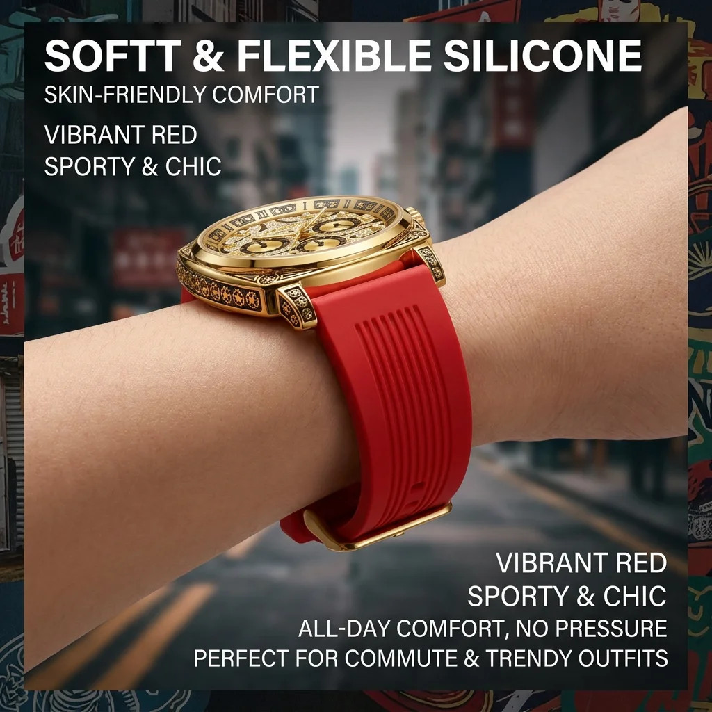 Men’S Gold Dial Silicone Strap Vintage Fashion Classic Fashion Details Quartz
