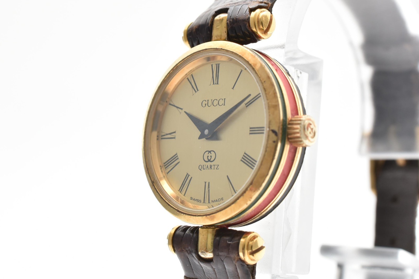 [EXC+5] GUCCI 2000L Sherry Line Gold Ivory Qz Womens Watch JAPAN