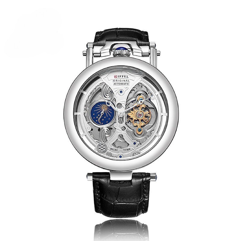 Luxury Big Skeleton Dial Tourbillon Hollowed Mechanical Men Wristwatch Watch