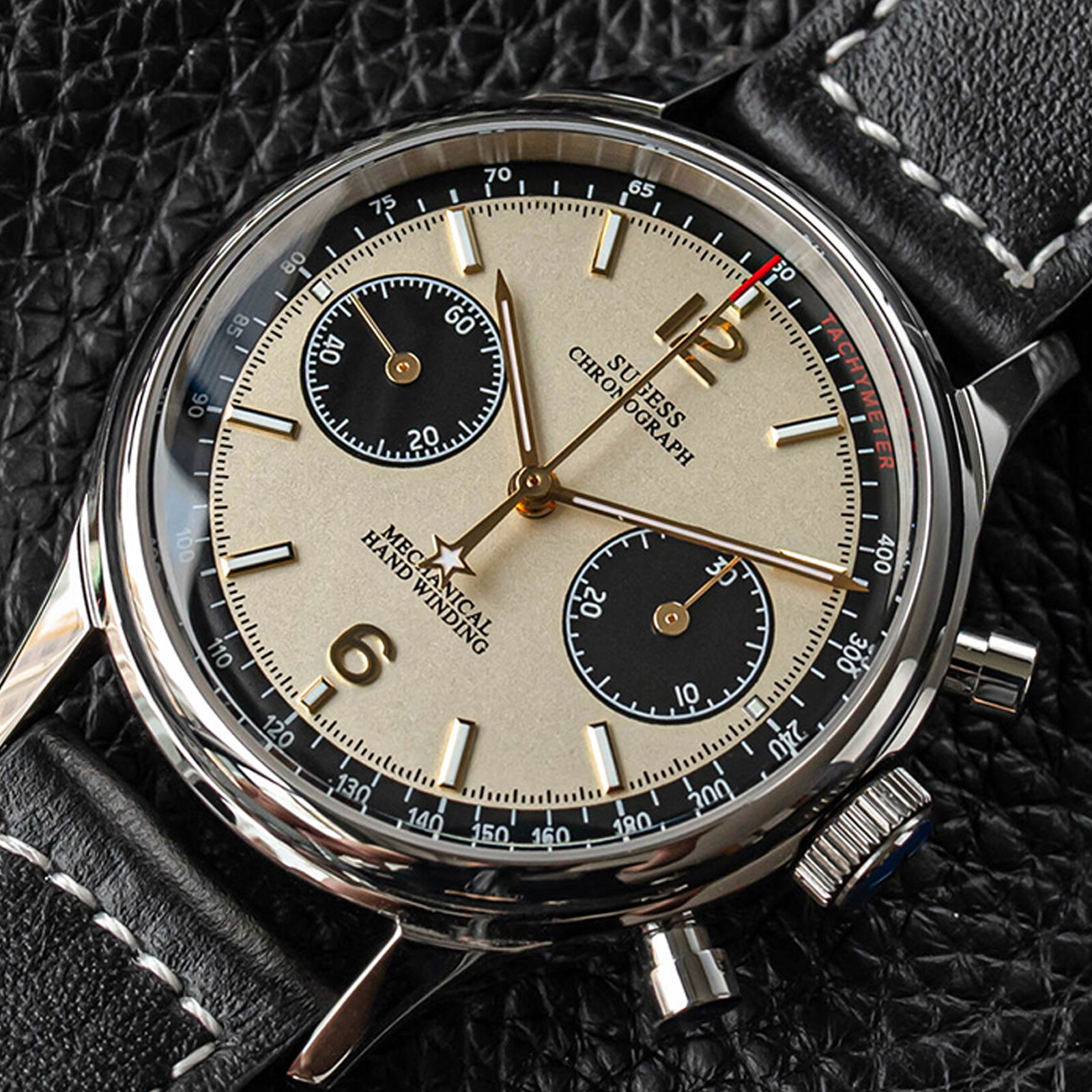 Sugess Panda V3 DIAL Chronograph Mechanical Men Watch Seagull 1963 SUPAN002GN/SN