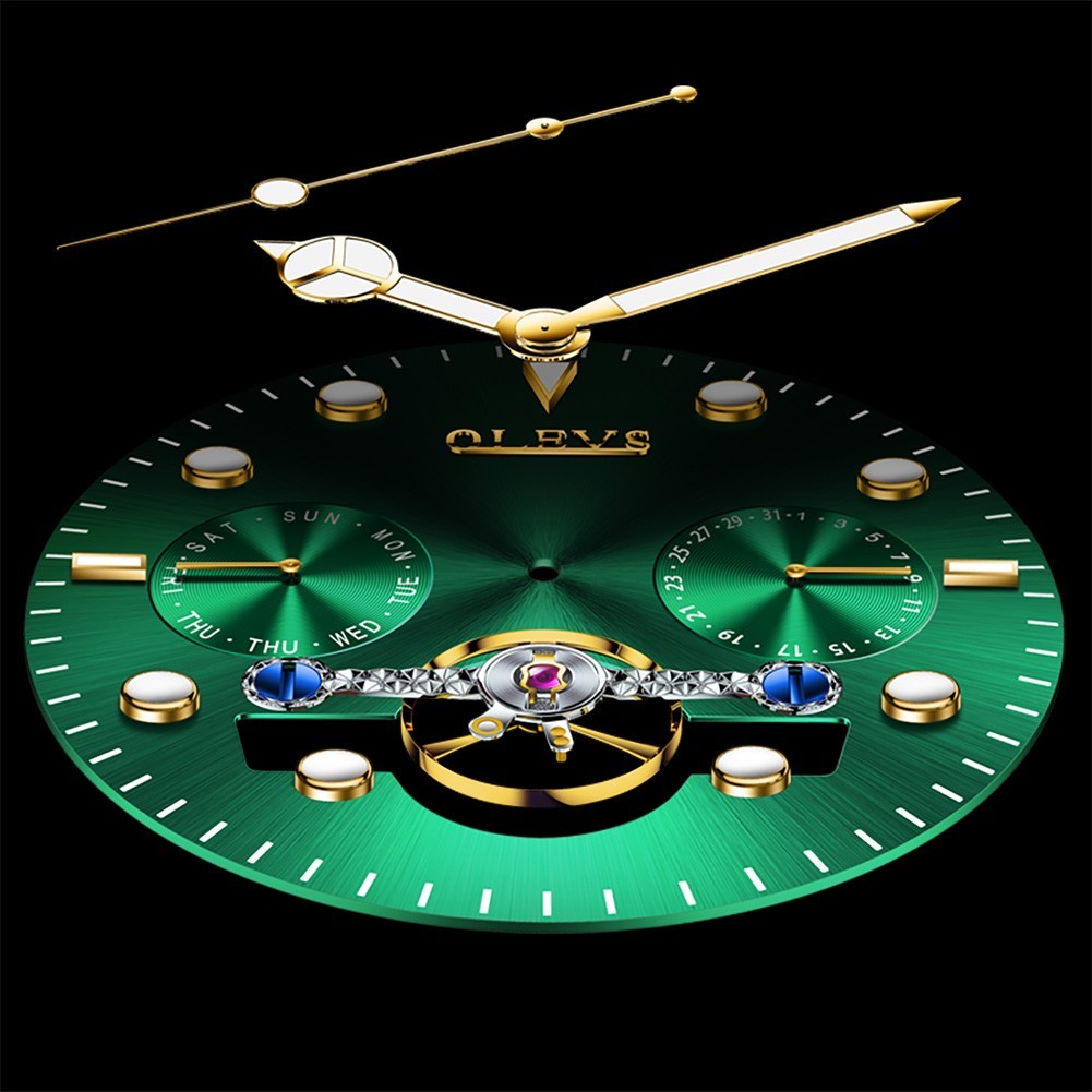OLEVS 6605 Big Dial Skeleton Hollow Date Week Gents Business Automatic Watch