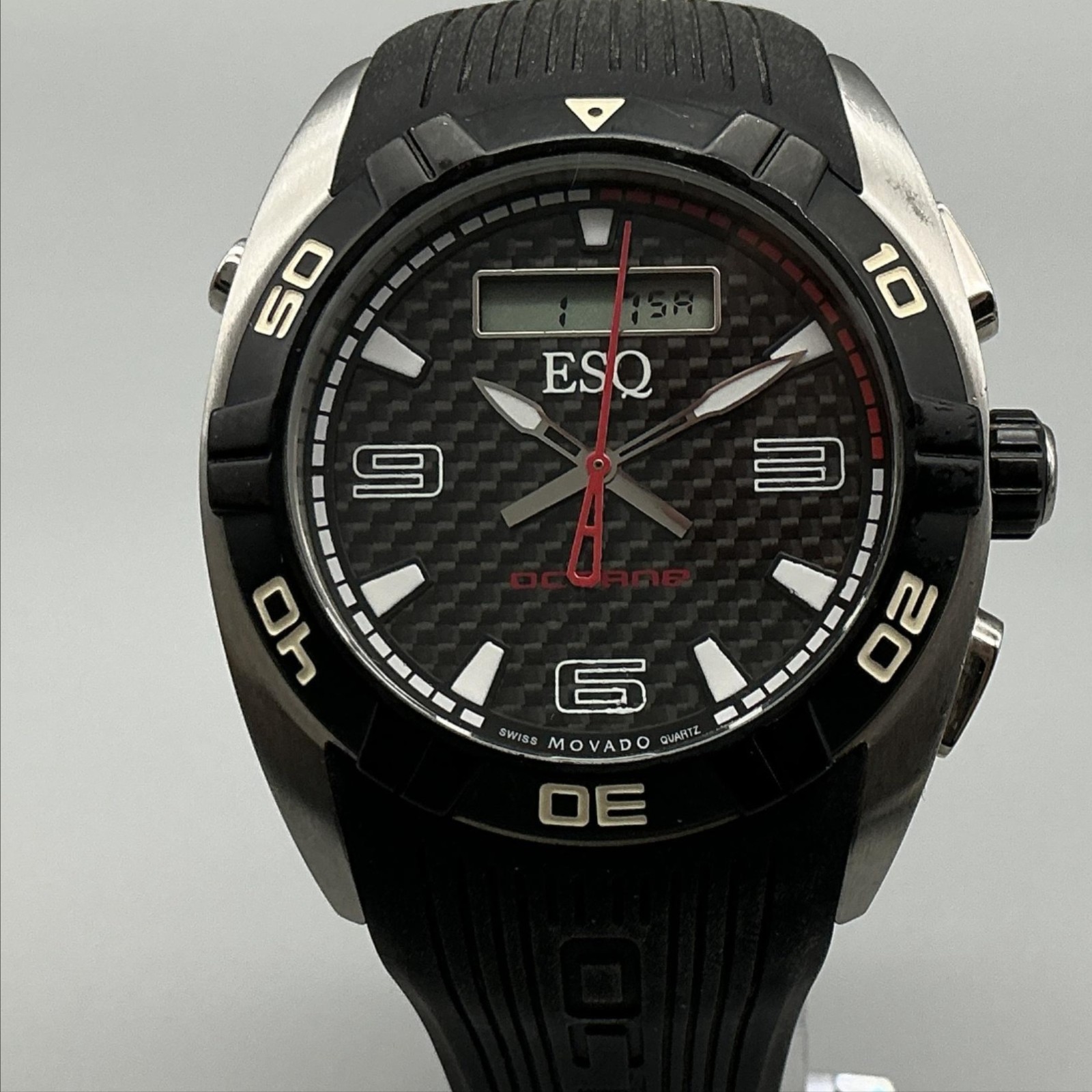 ESQ By Movado Mens Watch 41mm Black Dial Octane Swiss Analog Digital New Battery